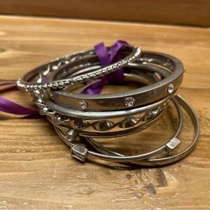 Seven 7 Bracelets Bangles Set Silver Color